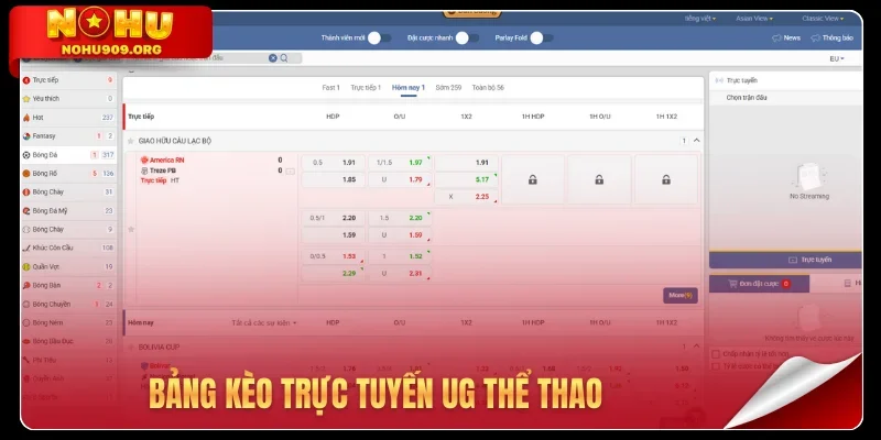 Bảng kèo trực tuyến UG thể thao