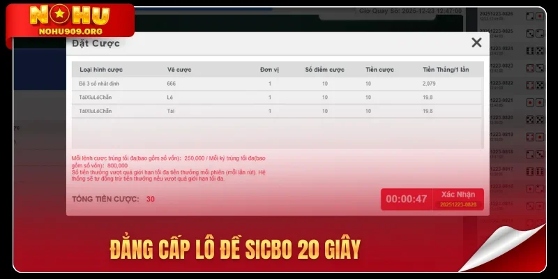 Đẳng cấp lô đề sicbo 20 giây