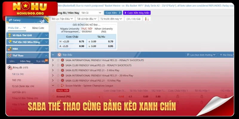 SABA thể thao cùng bảng kèo xanh chín